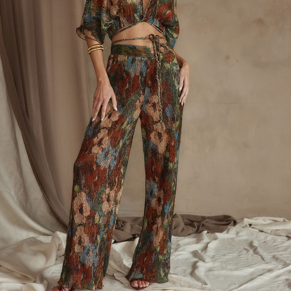 12th Tribe Kaia Multicolor Metallic Floral Pant Size XSXS